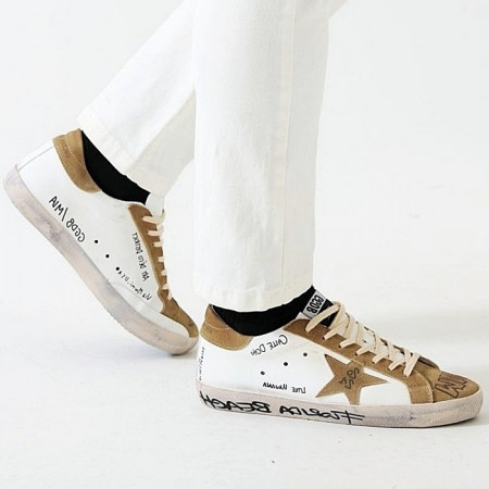 GOLDEN GOOSE 도브 그레이 & 레터링 레더 슈퍼스타
