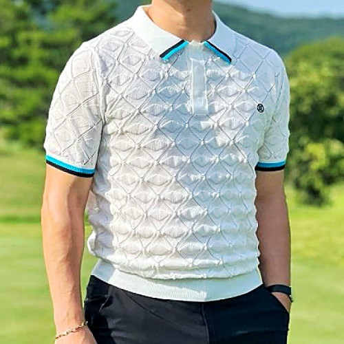 GFORE 지오메트릭 텍스터 니트 폴로 스웨터