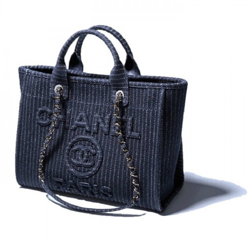 CHANEL 스트라이프 데님 토트 백