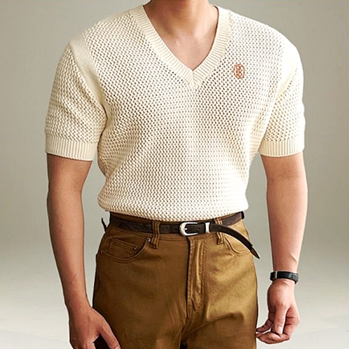 버버리 BURBERRY 브이 울 니트반팔
