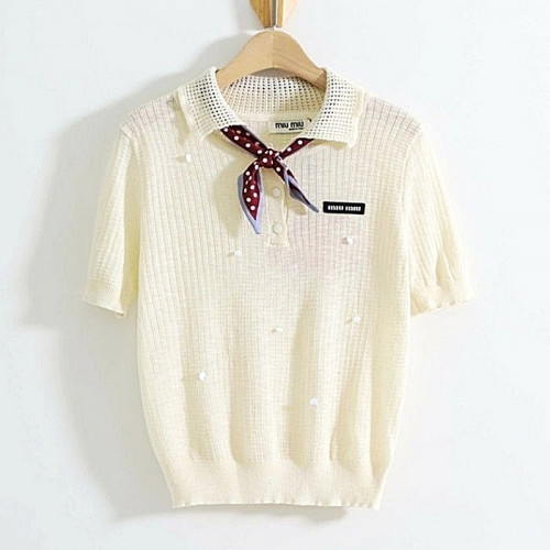 MIUMIU 도트 스카프 포인트 카라 니트