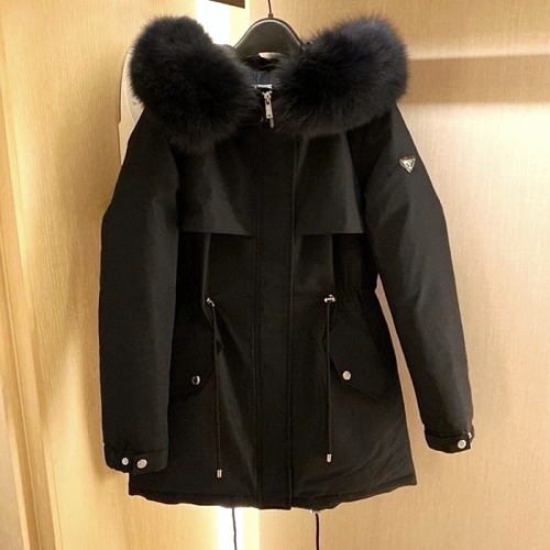 프라다 PRADA 개버딘 폭스퍼 패딩