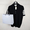THOM BROWNE 사선완장 카라 반팔니트 - 블랙