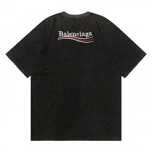 BALENCIAGA 웨이브 자수 로고 구제 워싱 티셔츠