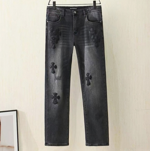 Chrome hearts 가죽패치 로고스판 워싱 데님팬츠