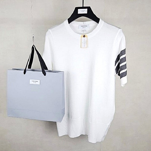 THOM BROWNE 사선완장 반팔니트 - 크림