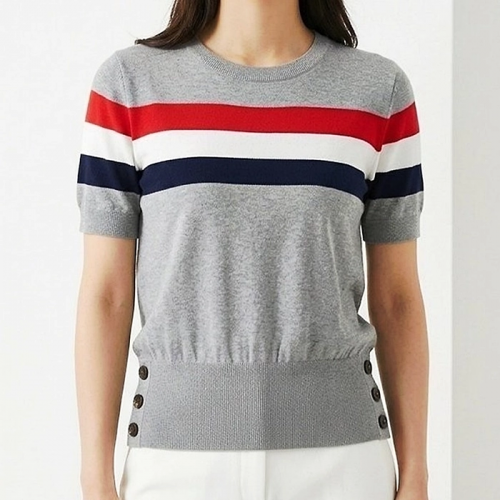 THOM BROWNE 삼선 반팔 니트라운드 9633