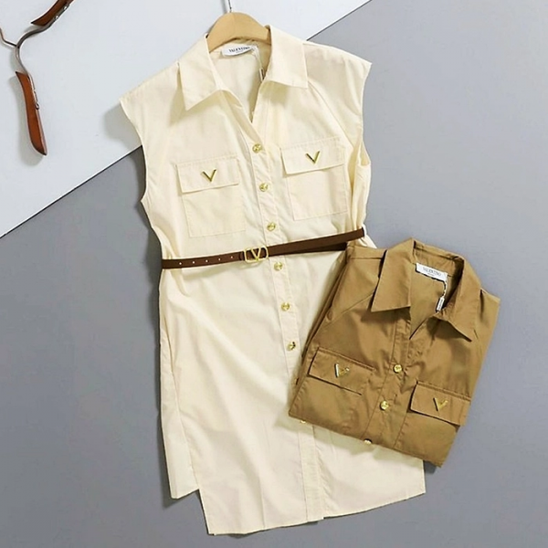 VALENTINO V 로고 벨트 셔츠형 원피스