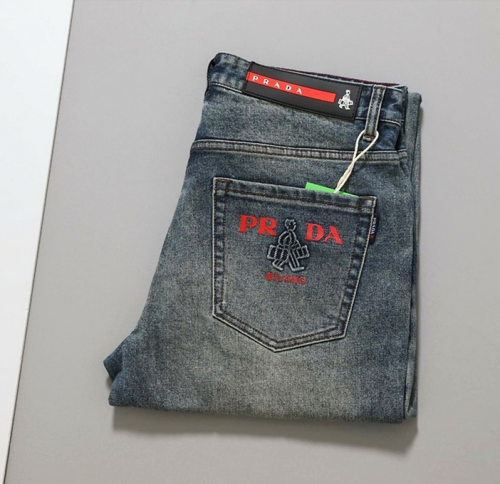 PRADA 벨보이 로고 엠보 워싱 데님 팬츠