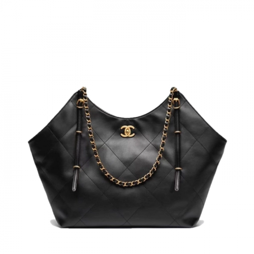 CHANEL 라지 쇼핑백 골드메탈 블랙