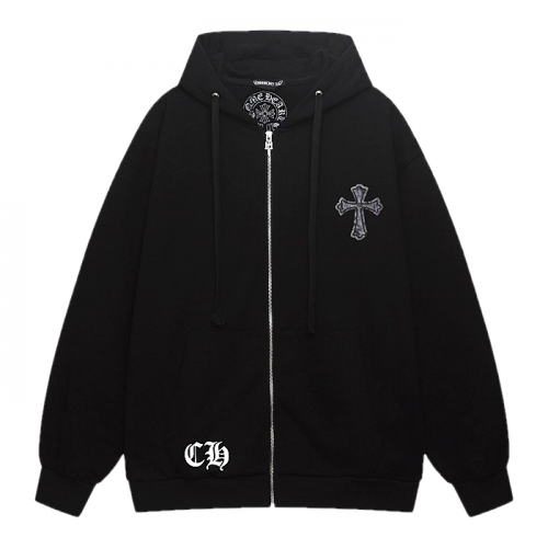 Chrome Hearts 대거 포인트 레더 크로스 후드 집업 자켓
