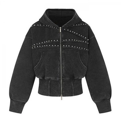 SAINT LAURENT 스터드 워싱 후드집업