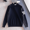 THOM BROWNE 사선 울 카라 니트