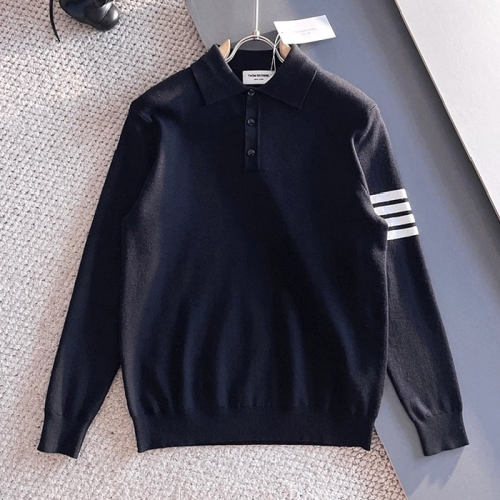 THOM BROWNE 사선 울 카라 니트