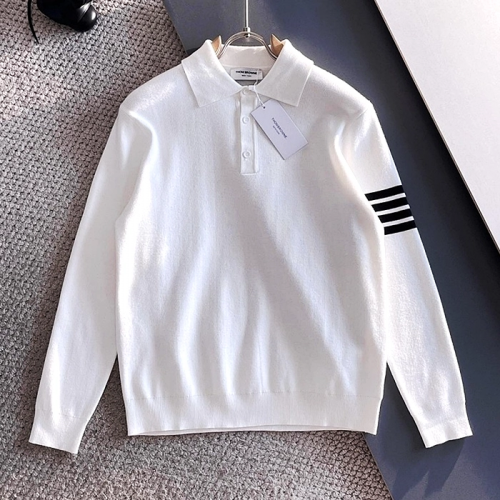 THOM BROWNE 사선 울 카라 니트