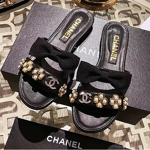 CHANEL 리본 슬리퍼 - 블랙