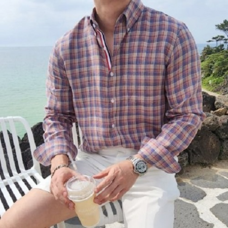 TH*M BROW*E 린넨 체크셔츠