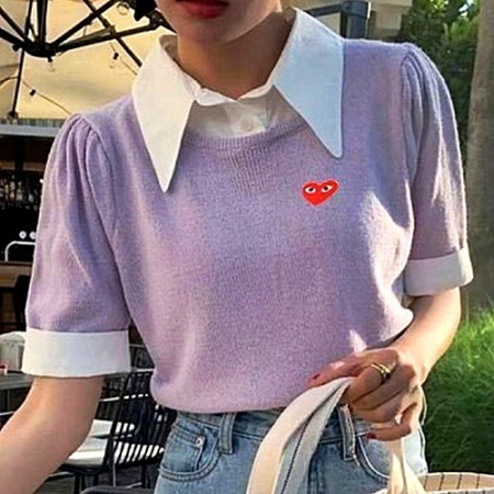 꼼데가*송 레이어드 카라퍼프 반팔니트