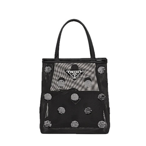 프라다 PRADA 폴카 도트 메쉬 스몰 토트 백