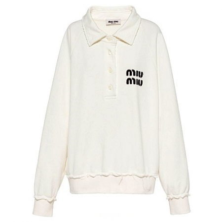 미우 MIUMIU 로고패치드 폴로 스웻셔츠