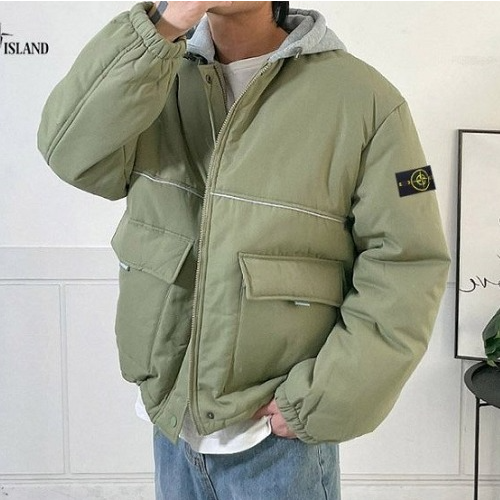 스톤 아일*드 배색 후드 노멀 패딩