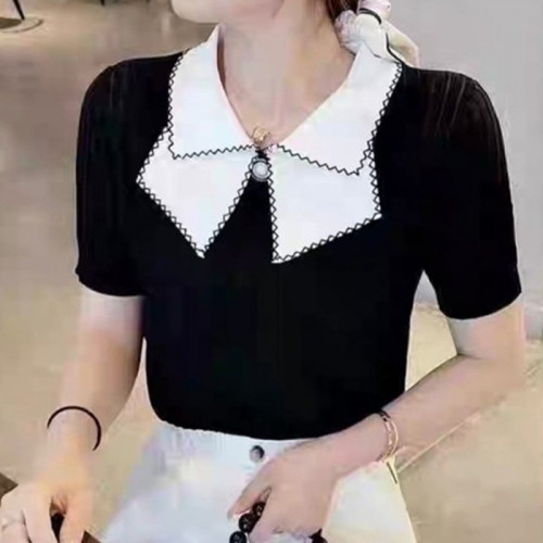 CHAN*L   이중카라 반팔 니트 (7341)
