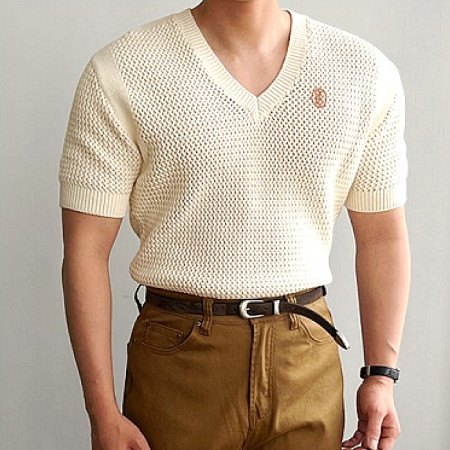 BURBERRY 브이 울 니트 숏슬리브