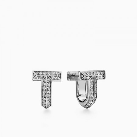 Tiffany & Co. T1 하프 파베 다이아몬드 허기 이어링 - 화이트 골드