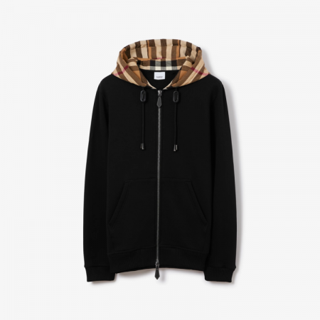 BURBERRY 체크 후드 코튼 블렌드 지퍼 후디