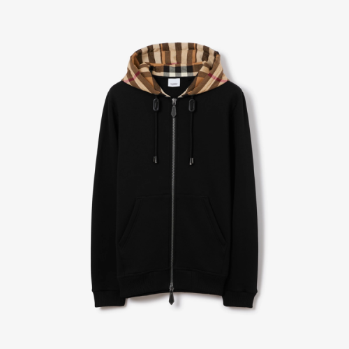 BURBERRY 체크 후드 코튼 블렌드 지퍼 후디
