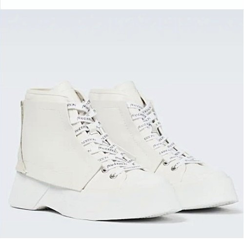 JW Anderson 캔버스 앤 레더 하이탑 스니커즈 화이트
