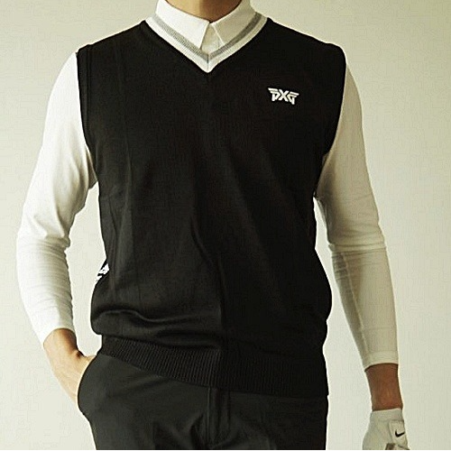 (국내배송) P*G GOLF 배색 심플로고 니트 베스트